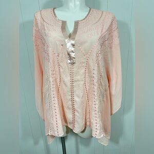 NWT Premise Studio Women’s Pink Bat Sleeve Top Embroidered Tunic Size 3X